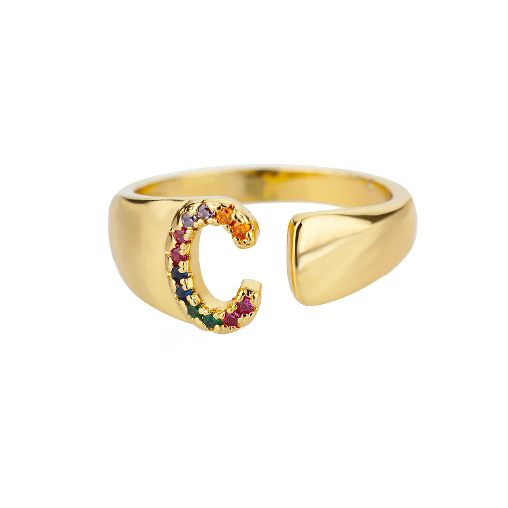 ÉCLAT | Anillo de Oro con Letra Personalizada (Ajustable)