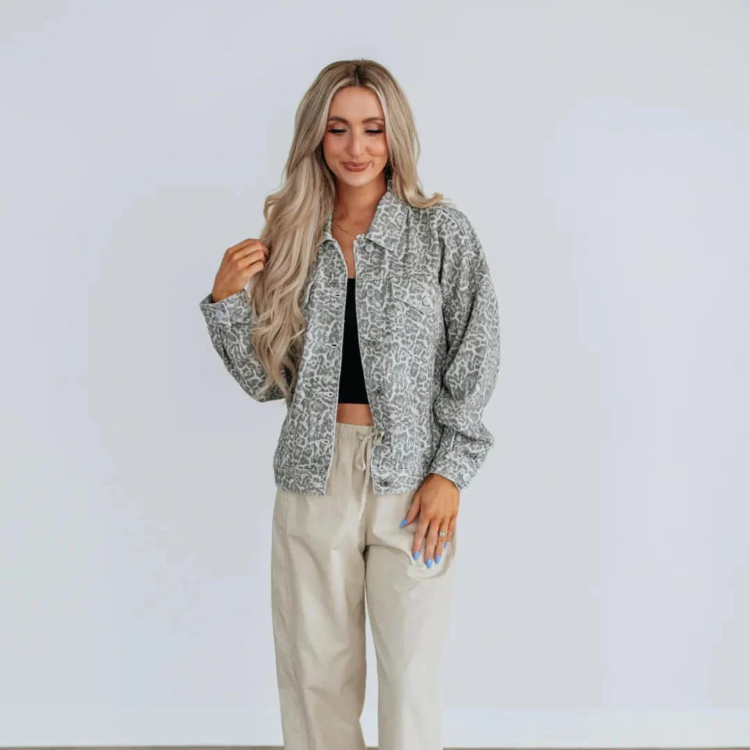 Chaqueta denim con estampado animal para mujer - Livaine