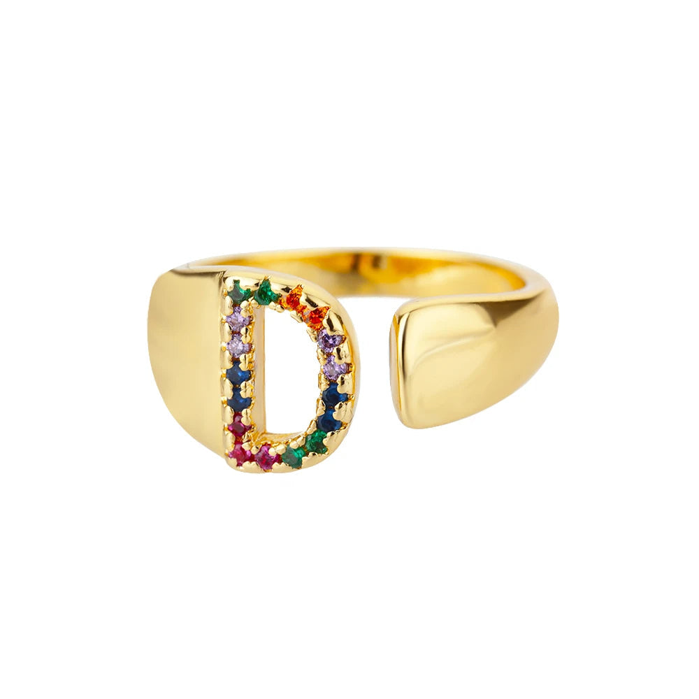 ÉCLAT | Anillo de Oro con Letra Personalizada (Ajustable)