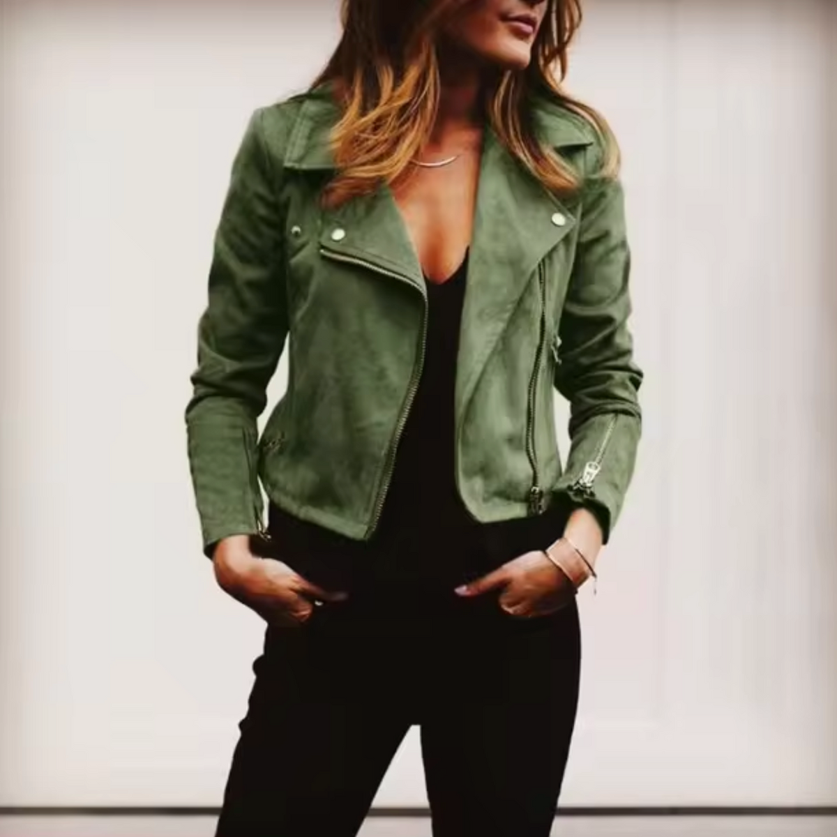 Chaqueta biker de ante con cremallera metalica - Samira