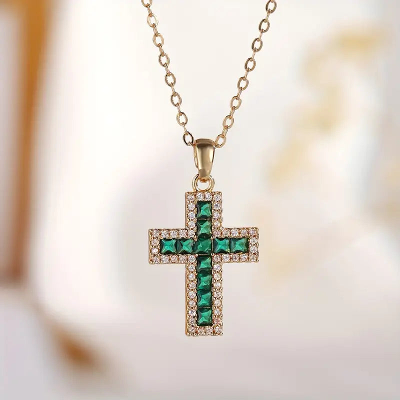 ÉCLAT | Collar de Oro Cruz Esmeralda Sagrada