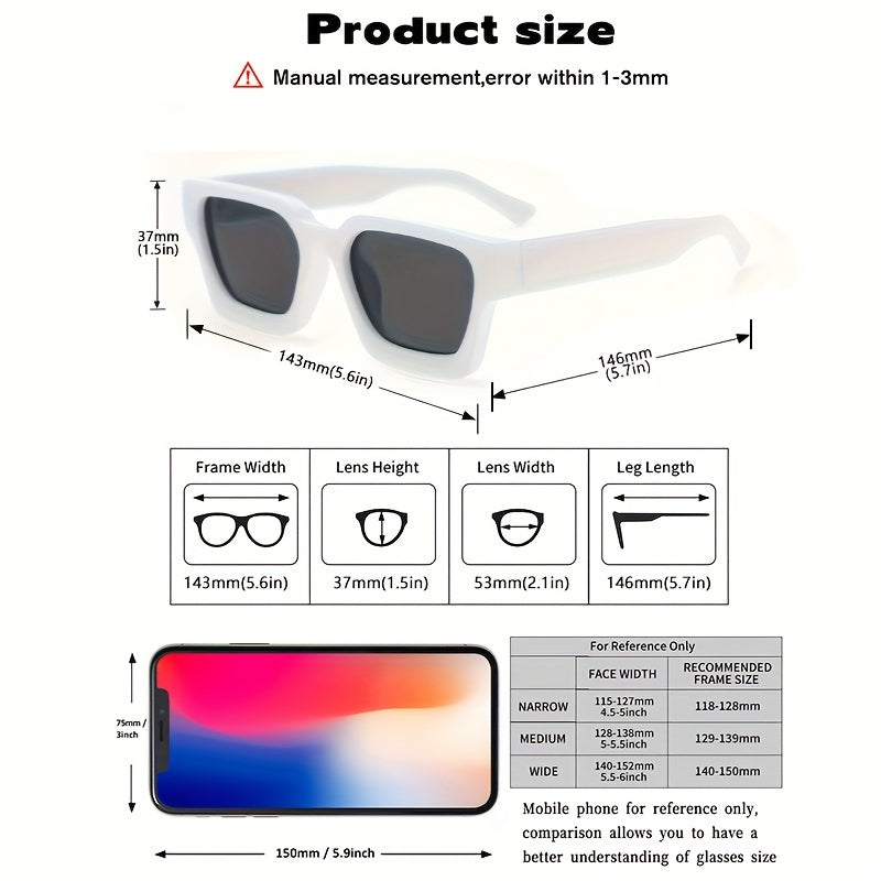 Gafas de sol para mujer blancas y grises - Montura cuadrada gruesa versátil estilo Y2K para hombre