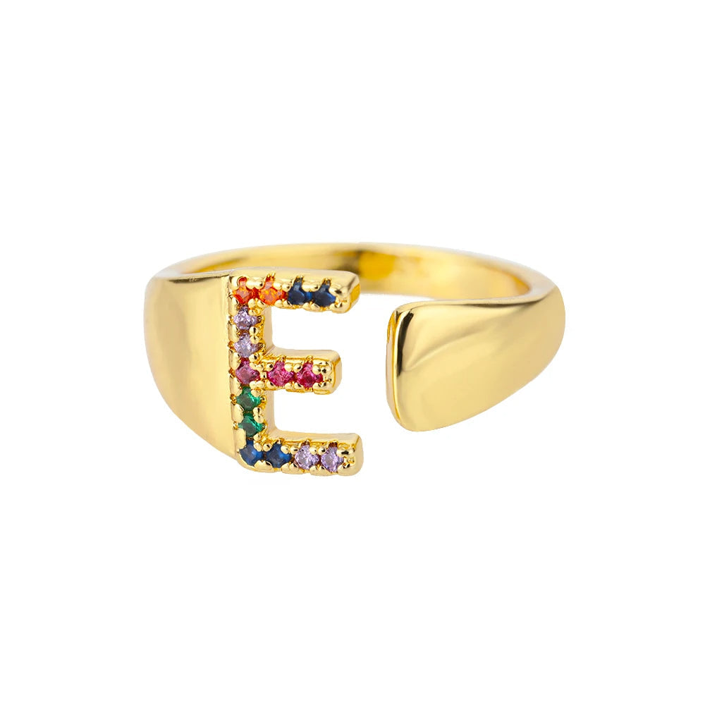 ÉCLAT | Anillo de Oro con Letra Personalizada (Ajustable)