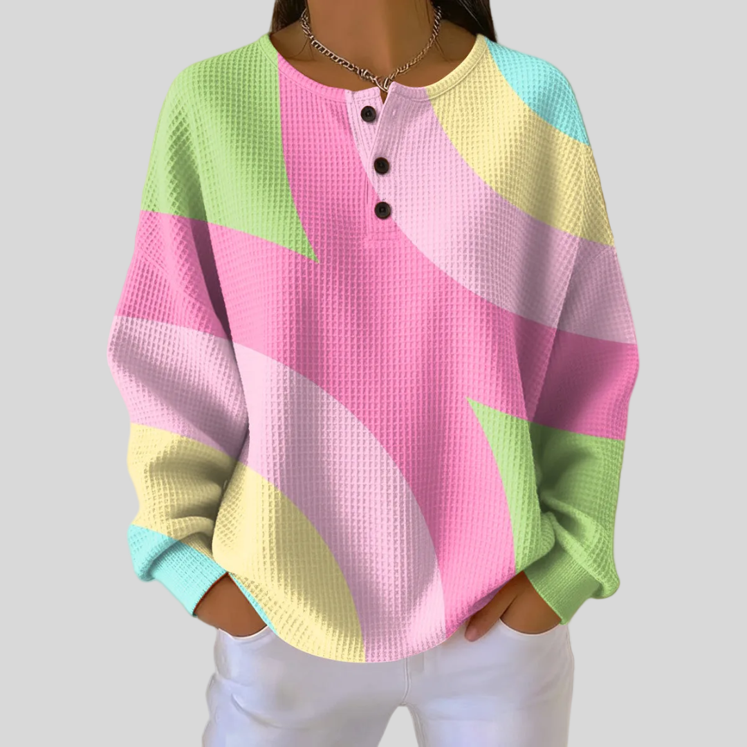 Sudadera con estampado abstracto y cuello Henley para mujer