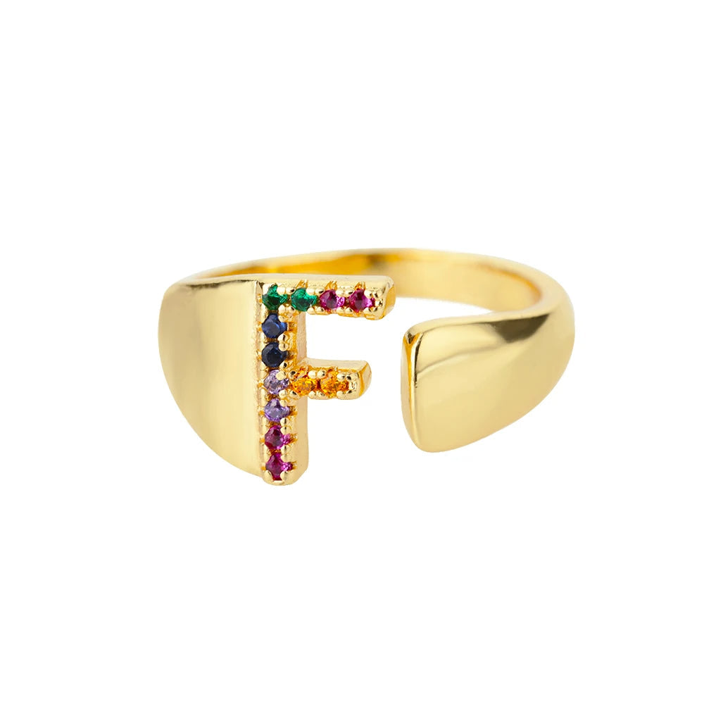 ÉCLAT | Anillo de Oro con Letra Personalizada (Ajustable)