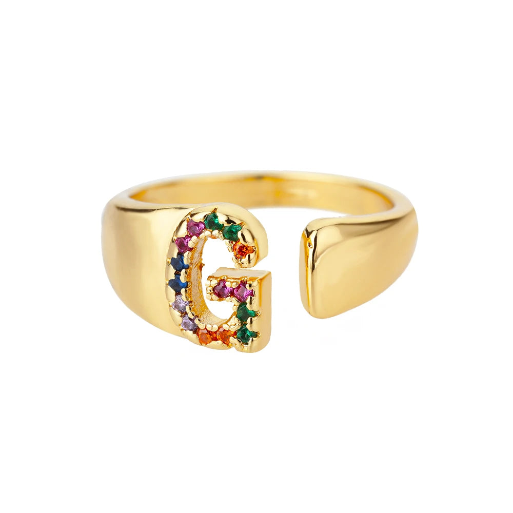 ÉCLAT | Anillo de Oro con Letra Personalizada (Ajustable)