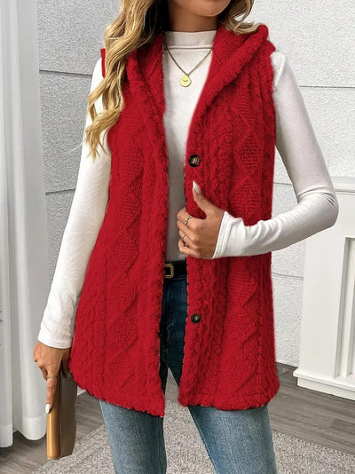 Chaleco Aria en rojo, con capucha y botones