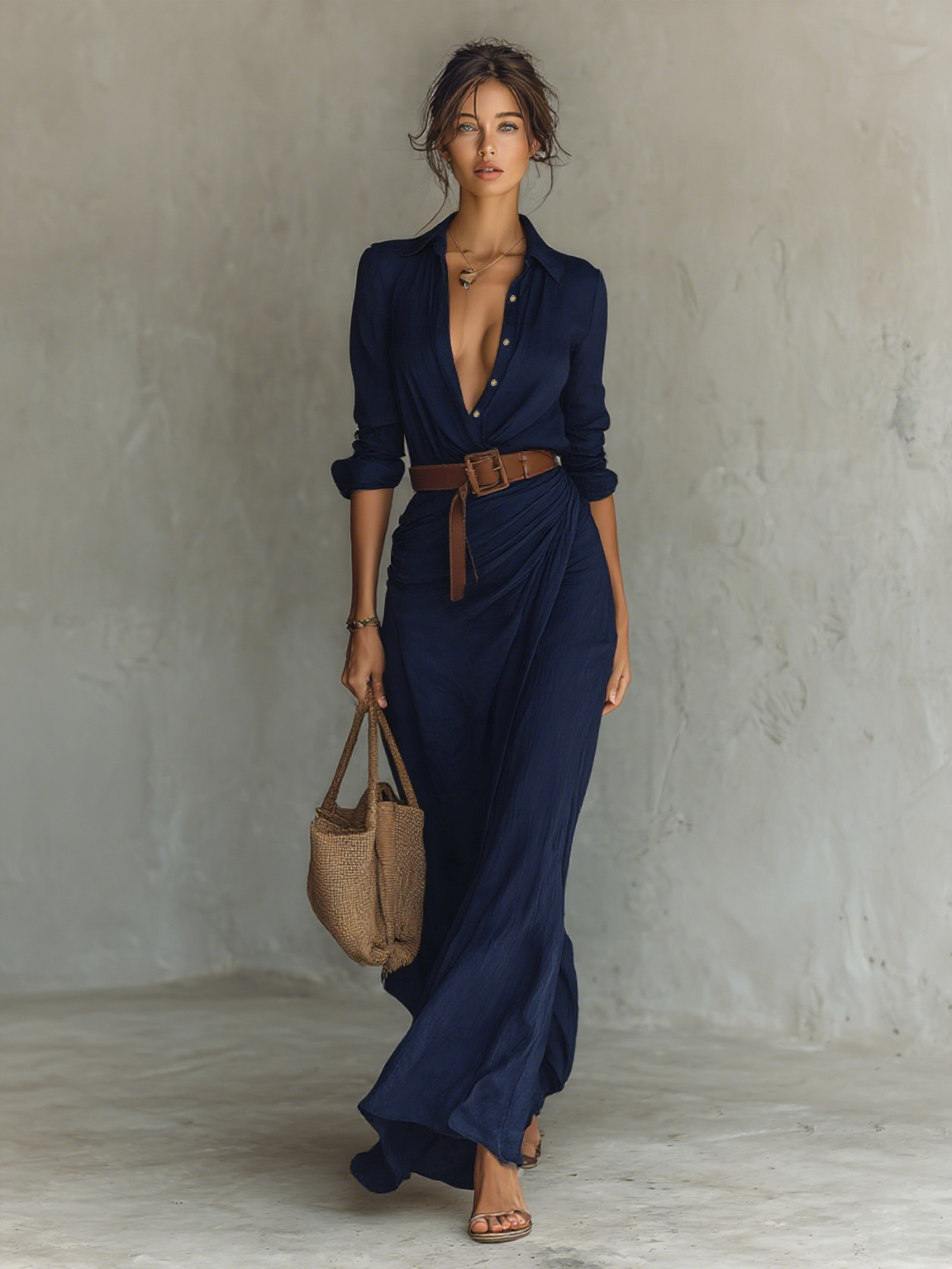 Alina™ | Vestido maxi con cuello solapa y cinturón