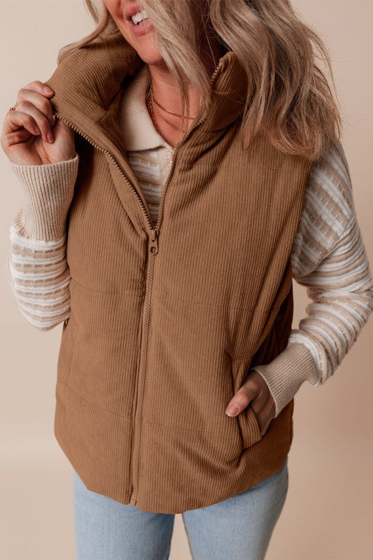 Chaleco acolchado de pana con cuello alto para mujer - Norayne