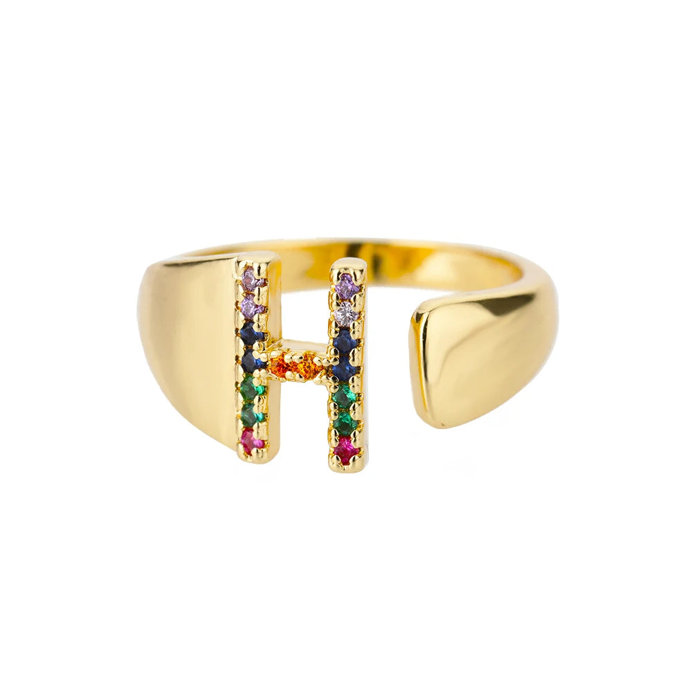 ÉCLAT | Anillo de Oro con Letra Personalizada (Ajustable)