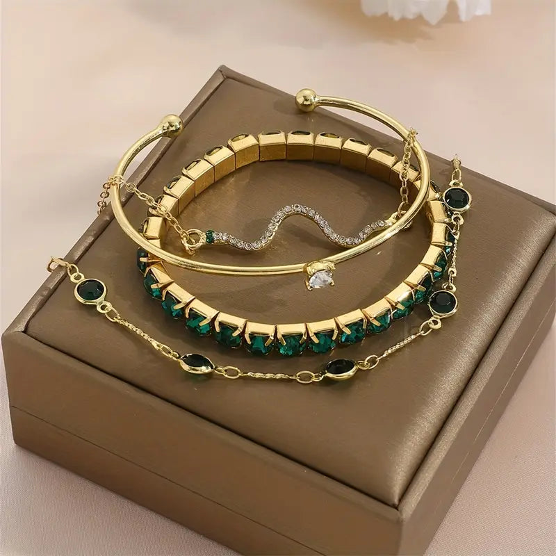 ÉCLAT | Conjunto de Pulseras Esmeralda Pura | Oro