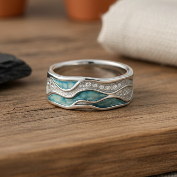 ÉCLAT | Anillo Ondas Turquesa en Plata