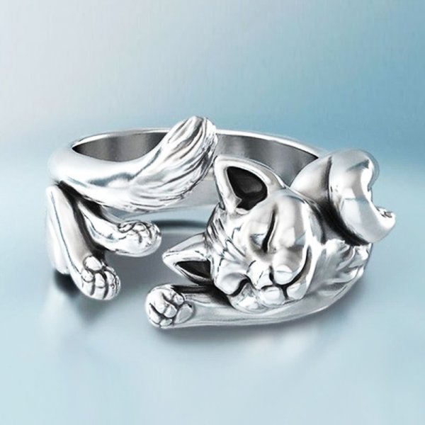 ÉCLAT | Anillo Vintage de Gato en Plata (Ajustable)