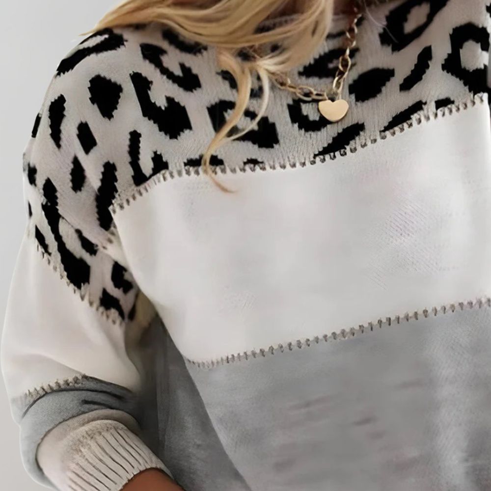 Suéter de punto para mujer con estampado de leopardo y franjas