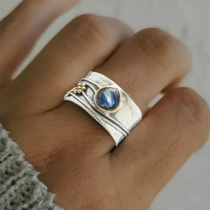 ÉCLAT | Anillo Vintage Zafiro Azul Bañado en Plata