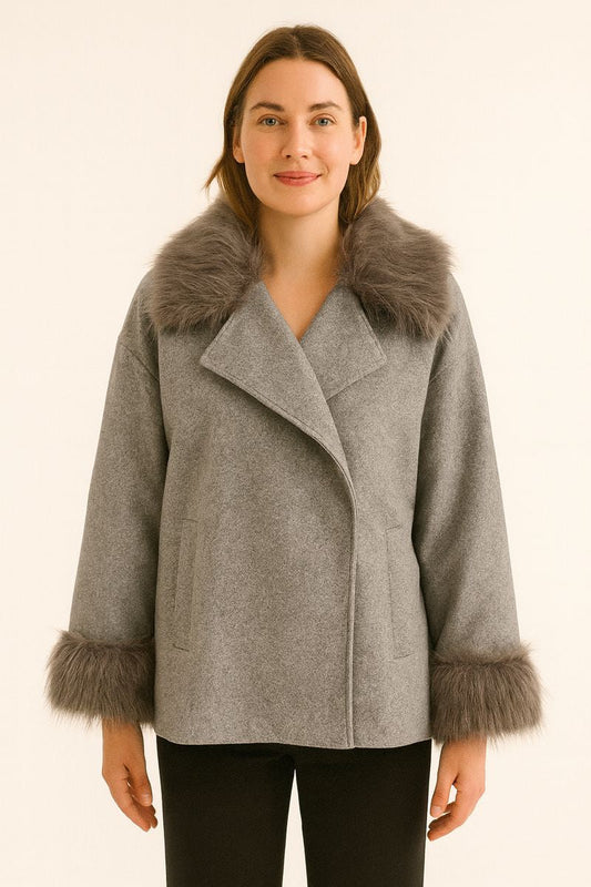 Abrigo tipo capa de lana con cuello envolvente para mujer - Potter