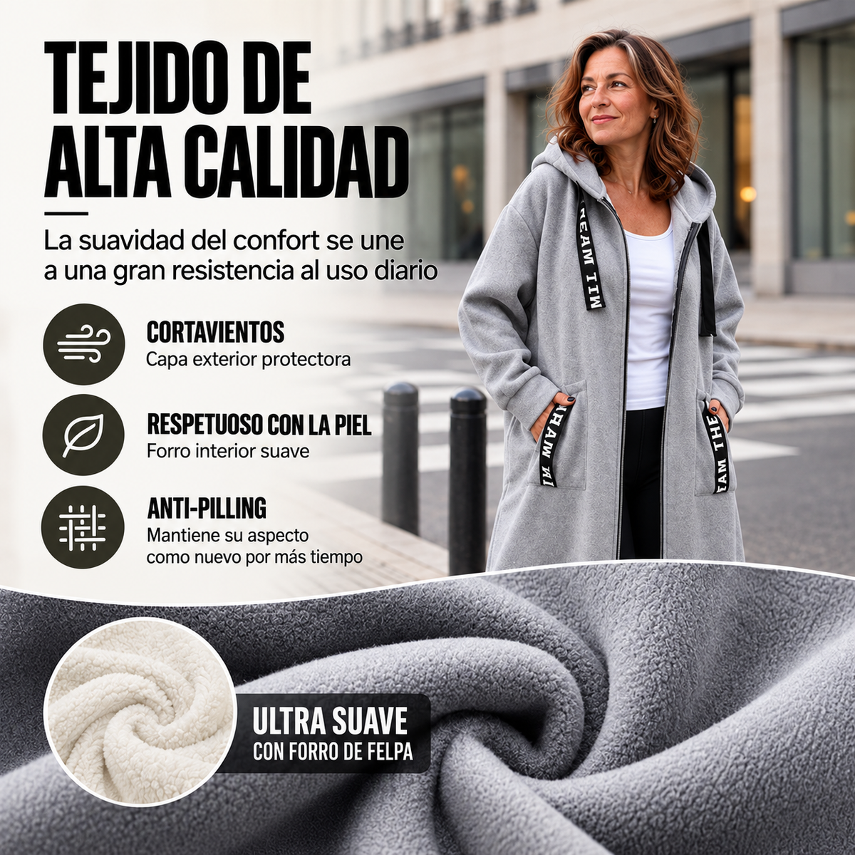 Abrigo sudadera oversize con capucha para mujer