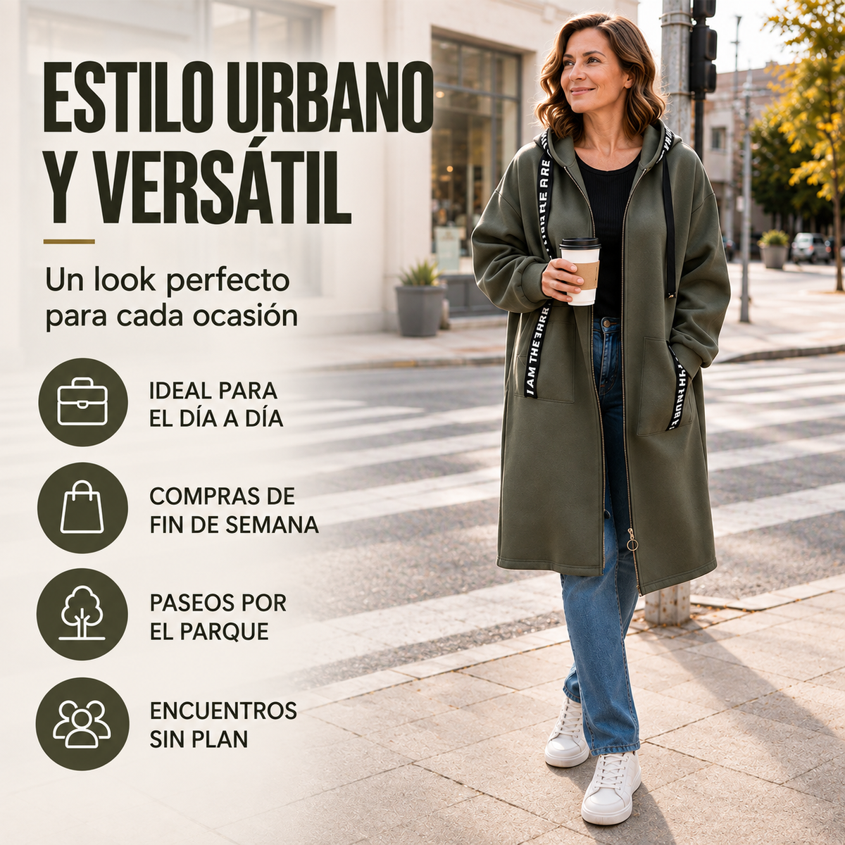 Abrigo sudadera oversize con capucha para mujer