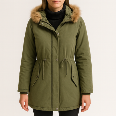Cazadora Doriana en verde militar puesta