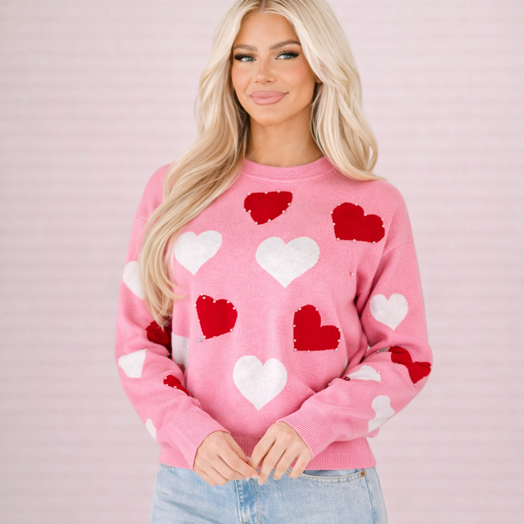 Jersey femenino de punto con estampado de corazones - Mairit