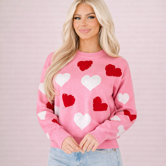 Jersey femenino de punto con estampado de corazones - Mairit