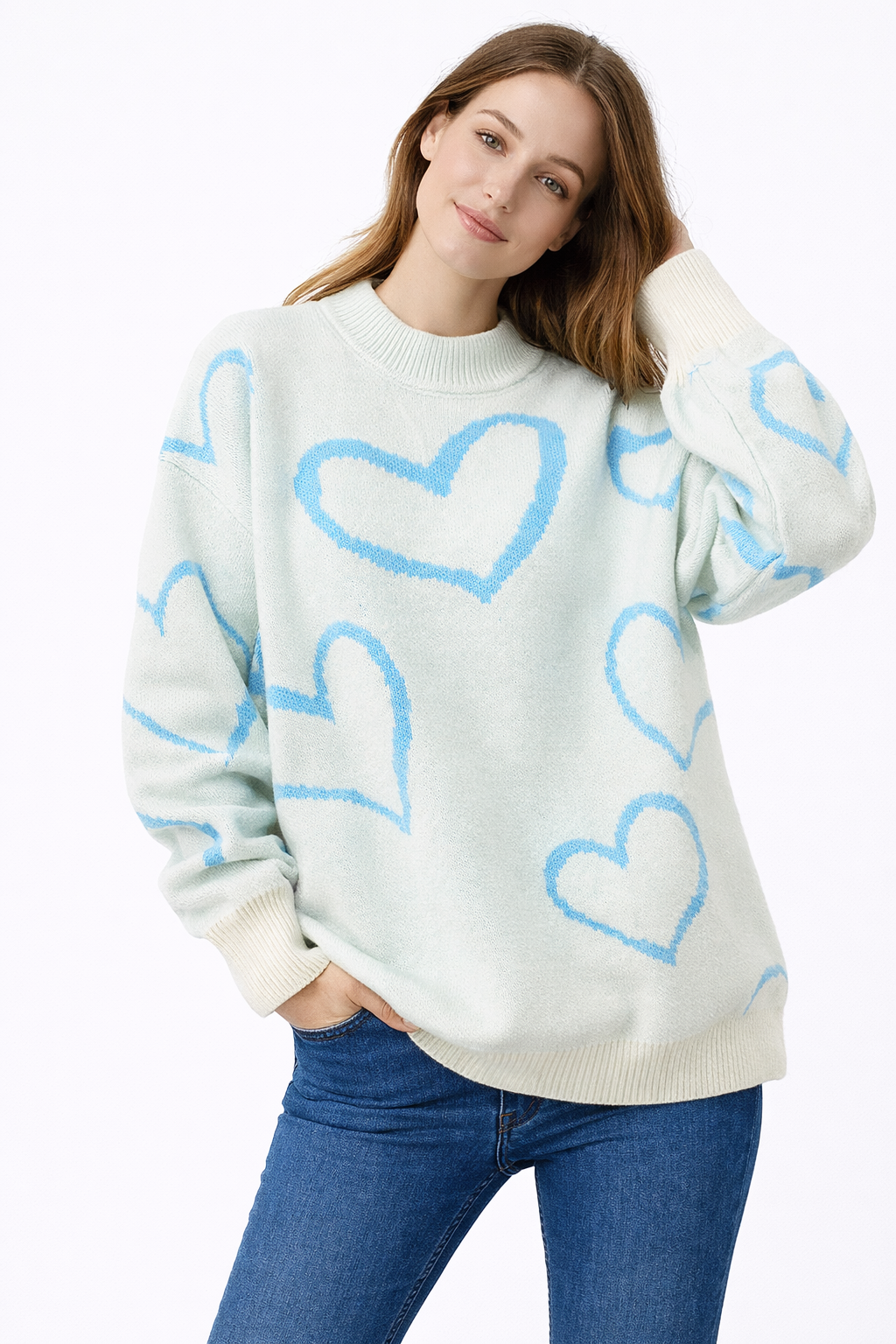 Suéter de punto para mujer con corazones - Karsvi