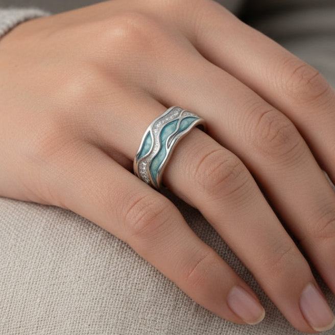 ÉCLAT | Anillo de Plata con Ondas Turquesas