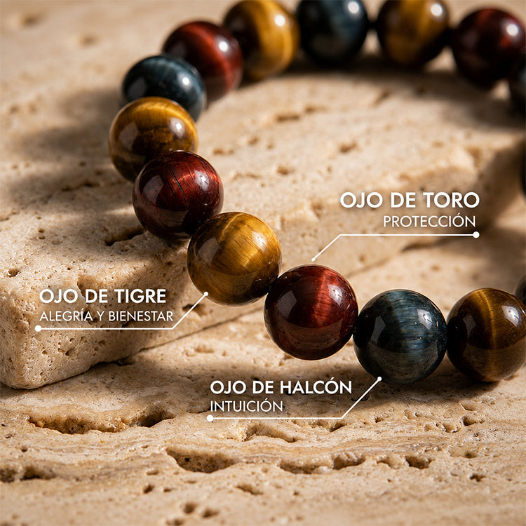 ÉCLAT | Triple Protección™ | Pulsera de Ojo de Tigre, Ojo de Toro y Ojo de Halcón