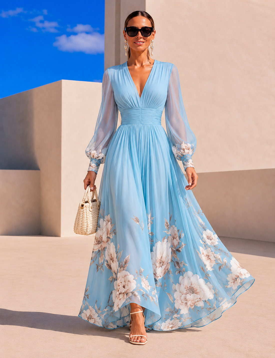 Bella™ | Vestido de gasa floral con cintura marcada