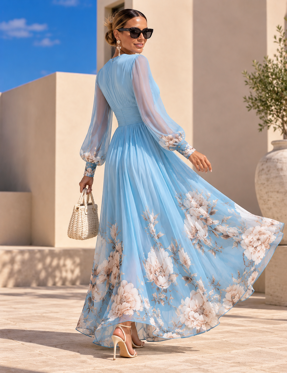 Bella™ | Vestido de gasa floral con cintura marcada