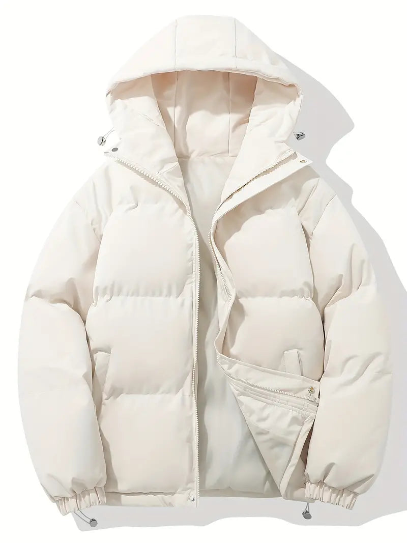 Chaqueta acolchada Clara en color beige, con capucha y cremallera