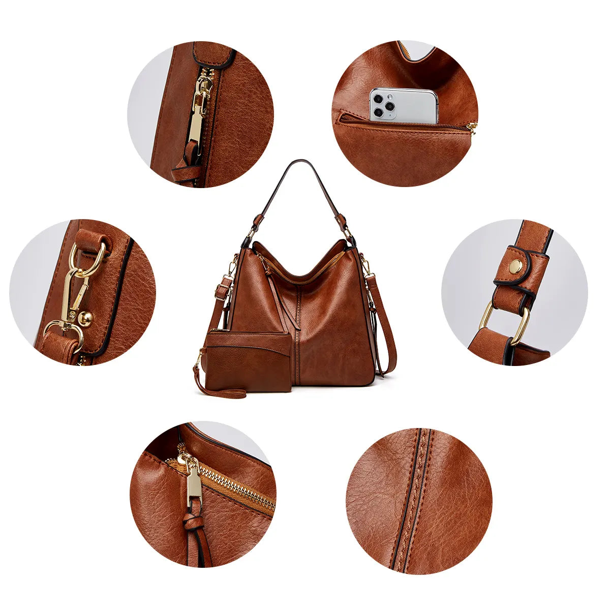 MEZTLI™ – Bolso hobo Valentina de cuero vegano con cartera incluida