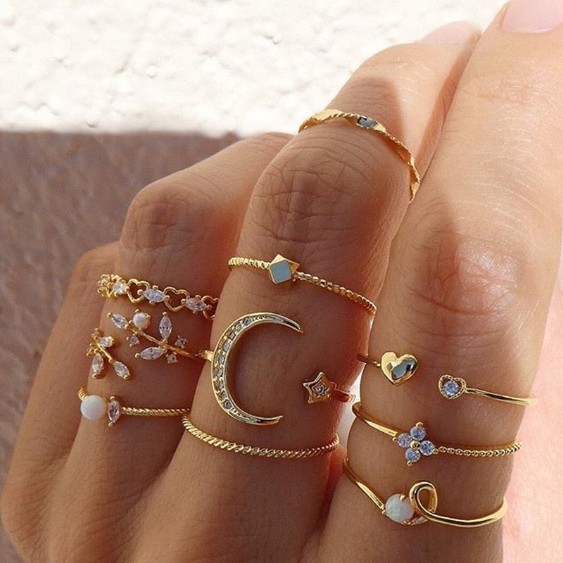 ÉCLAT | Set de 10 Anillos Bohemios en Plata y Oro