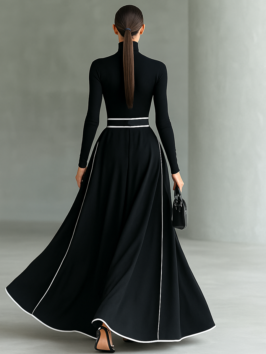 Gina™ | Vestido maxi con costuras en contraste y cuello alto