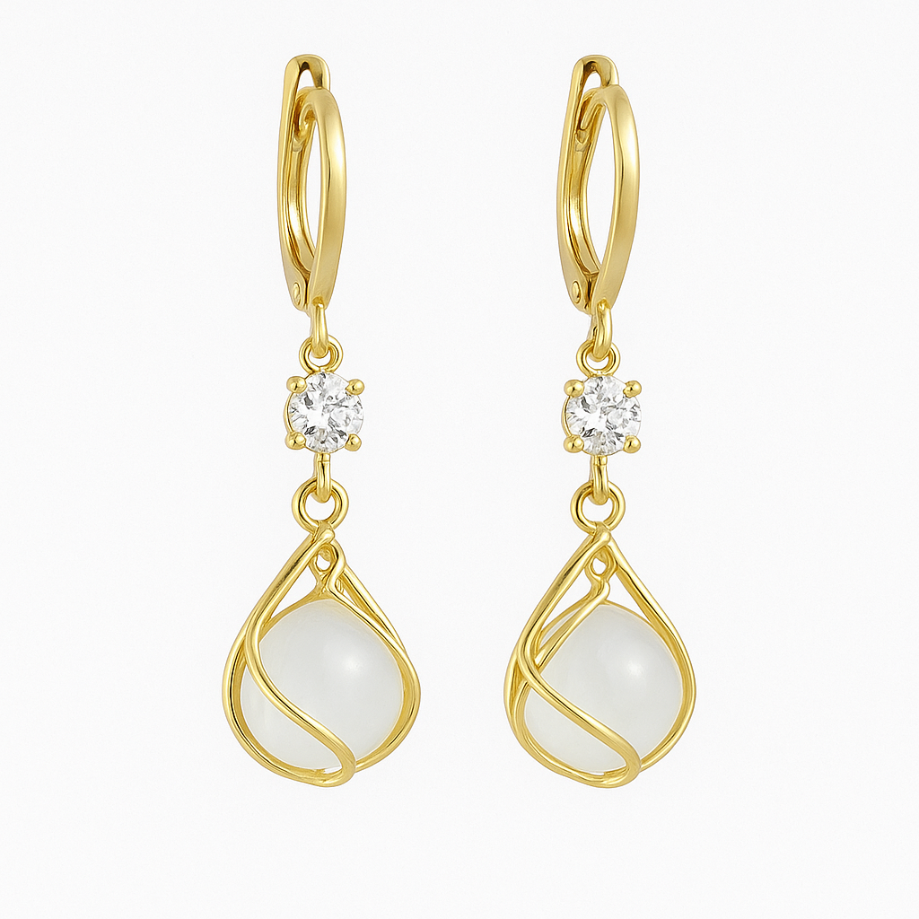 ÉCLAT | Pendientes Largos de Oro con Ópalo Blanco