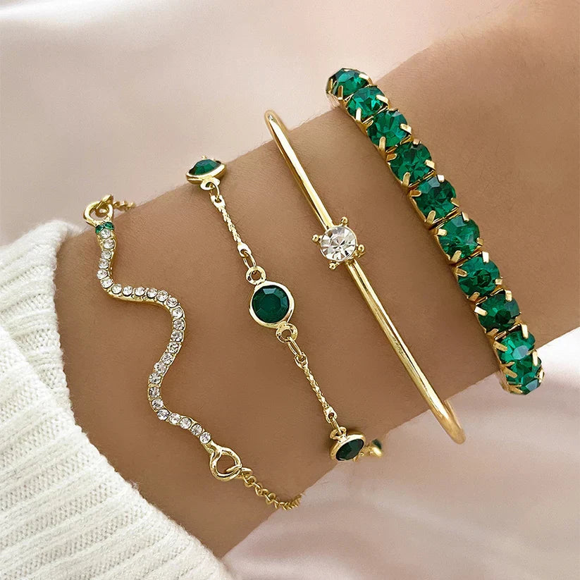 ÉCLAT | Conjunto de Pulseras Esmeralda Pura | Oro