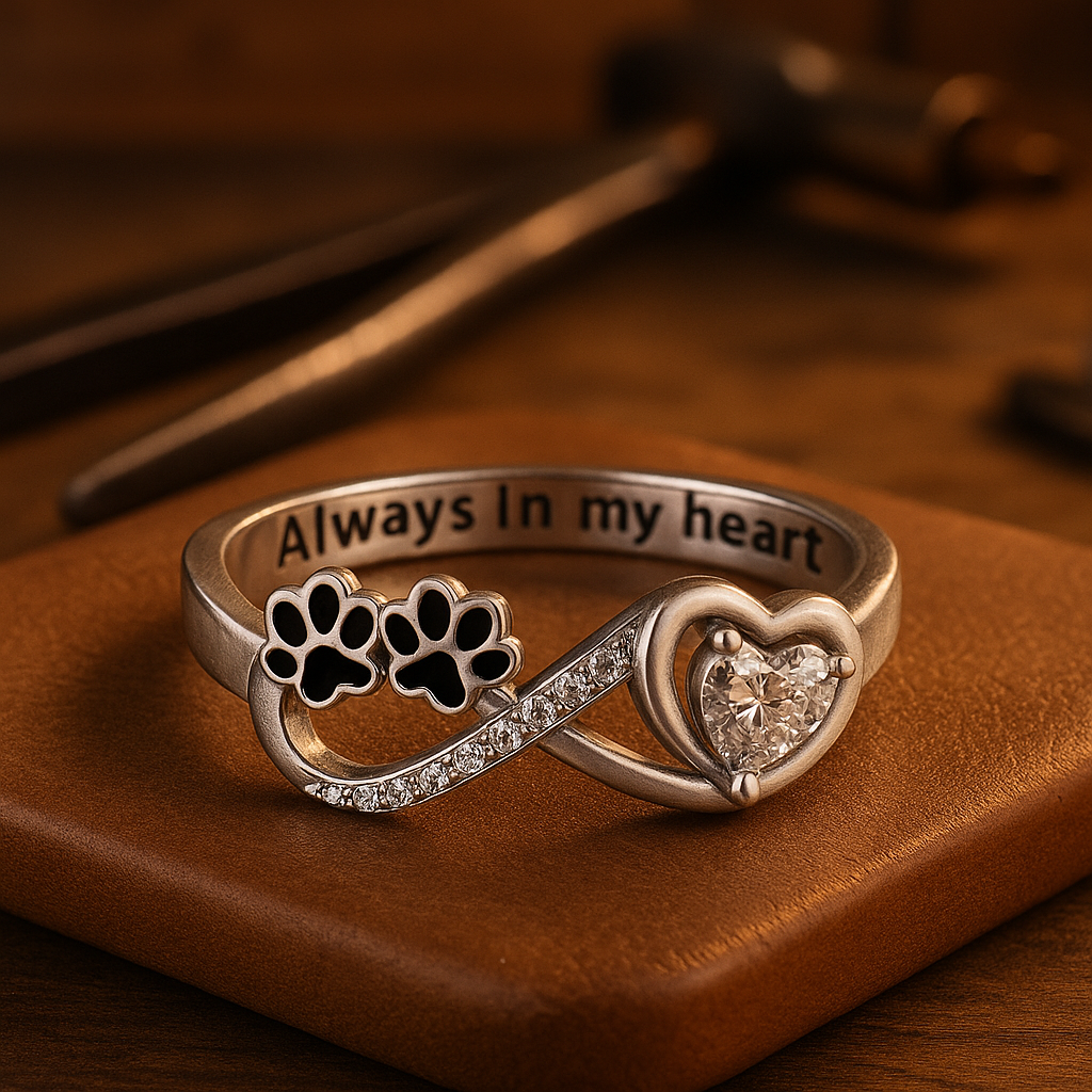 ÉCLAT | Anillo con Circonitas en Forma de Huella con Diseño de Corazón e Infinito