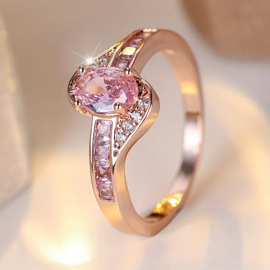 ÉCLAT | Anillo Dorado con Cristal Rosa