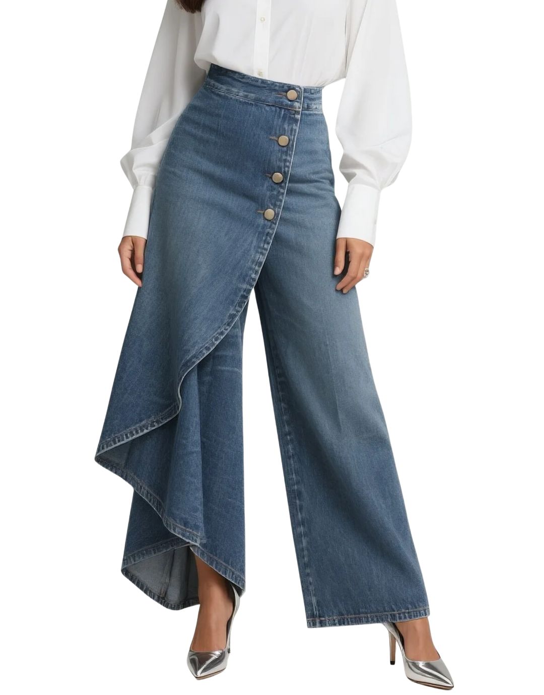 Jeans Vaqueros Cruzados de Mujer Tiro Medio