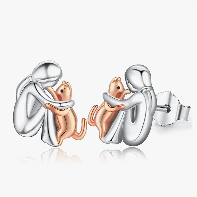 ÉCLAT | Pendientes Gato Hug Bicolor Plata Y Oro