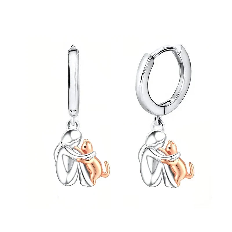 ÉCLAT | Pendientes Gato Hug Bicolor Plata Y Oro