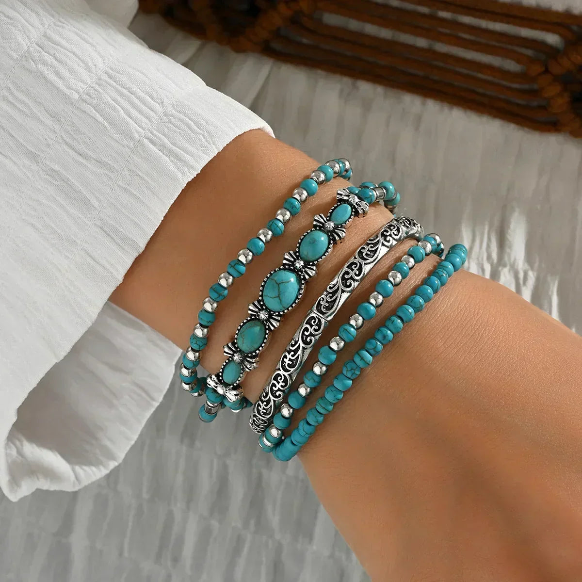 ÉCLAT | Set de Pulseras Boho con Perlas Turquesa