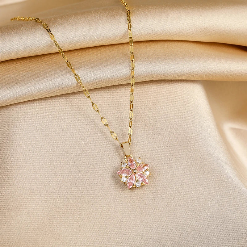 ÉCLAT | Collar Sakura Rosa Romántico en Acero Inoxidable
