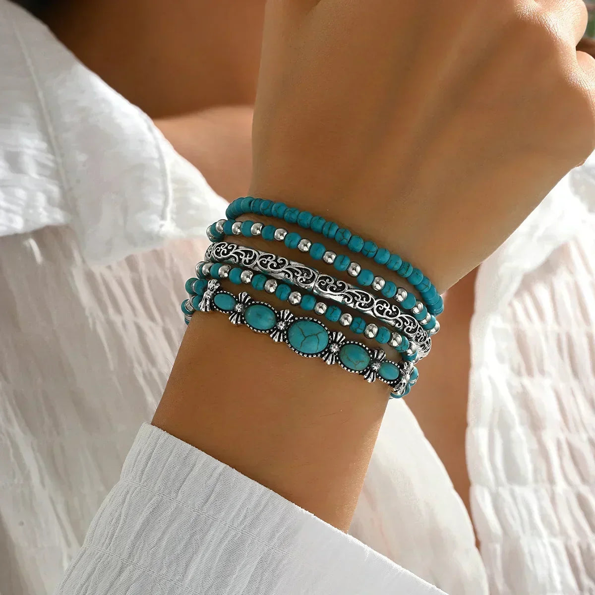 ÉCLAT | Set de Pulseras Boho con Perlas Turquesa