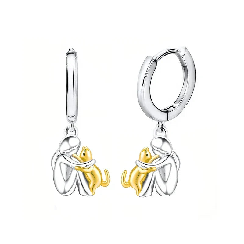 ÉCLAT | Pendientes Gato Hug Bicolor Plata Y Oro
