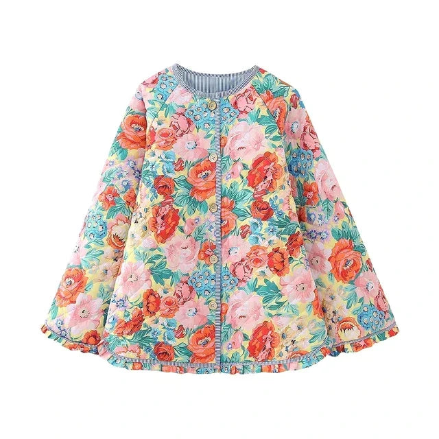 Abrigo patchwork Brianna con estampado de flores de colores en tonos pastel