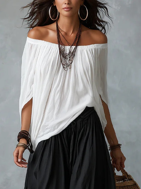Conjunto de Top Blanco Off-the-Shoulder y Pantalones Lantern Holgados