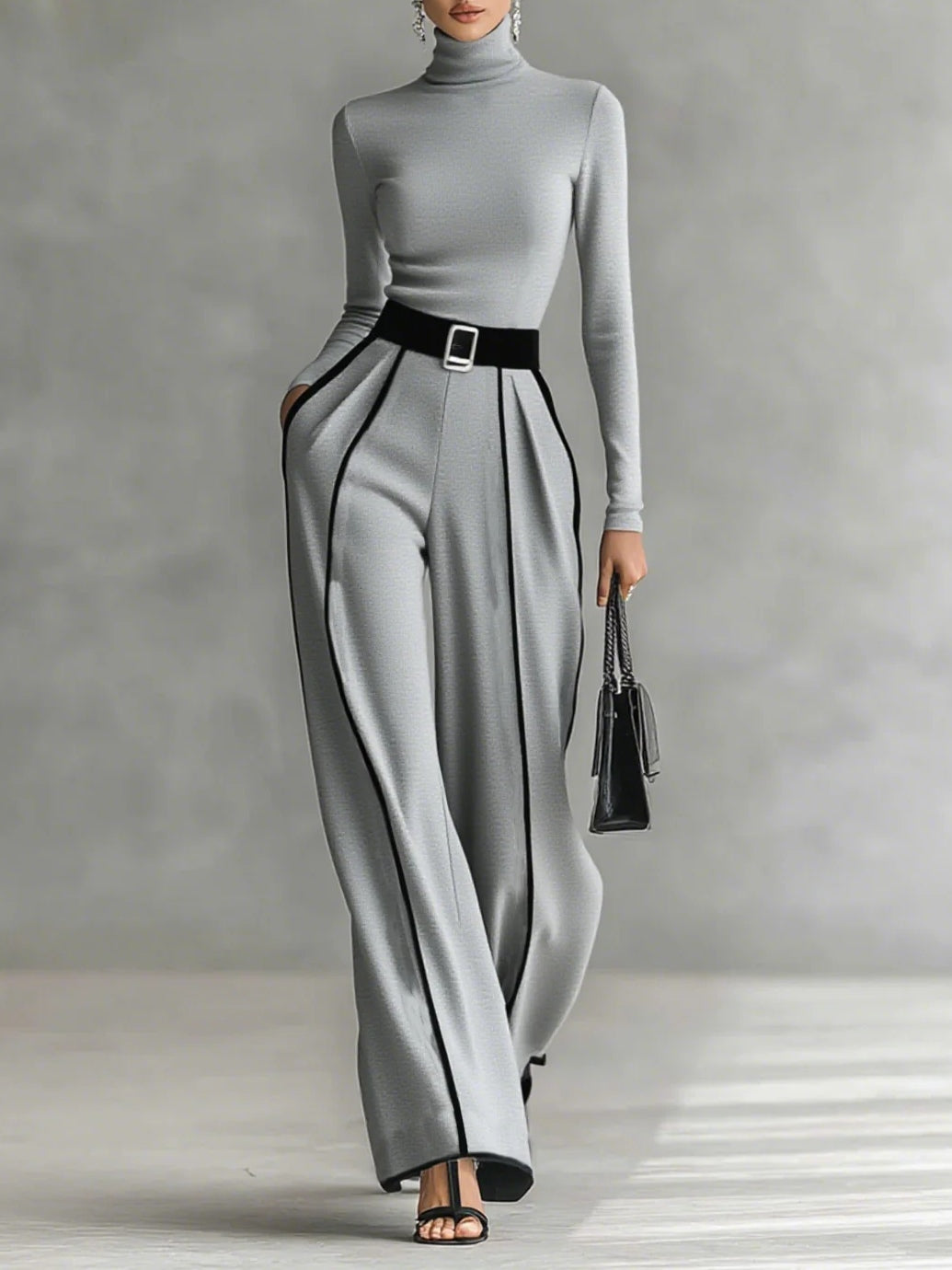 Sabina™ | Conjunto de cuello alto, manga larga y pantalón ancho