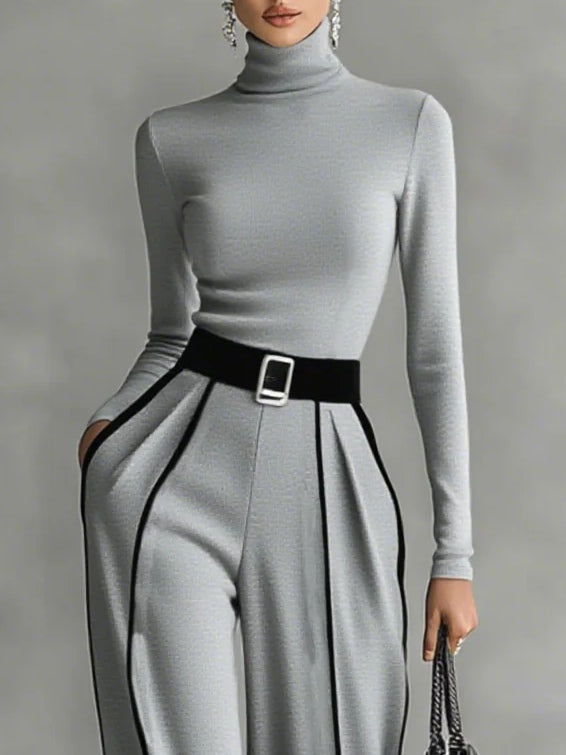 Sabina™ | Conjunto de cuello alto, manga larga y pantalón ancho