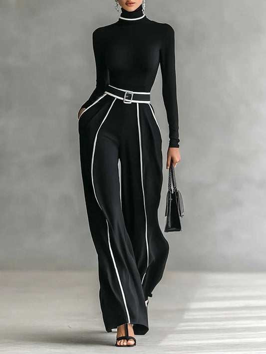 Sabina™ | Conjunto de cuello alto, manga larga y pantalón ancho